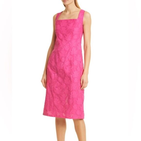 BOSS Dress Women’s 6 Diteva Pink Cotton Blend Floral Lace Sleeveless Sheath NWT - Picture 1 of 8